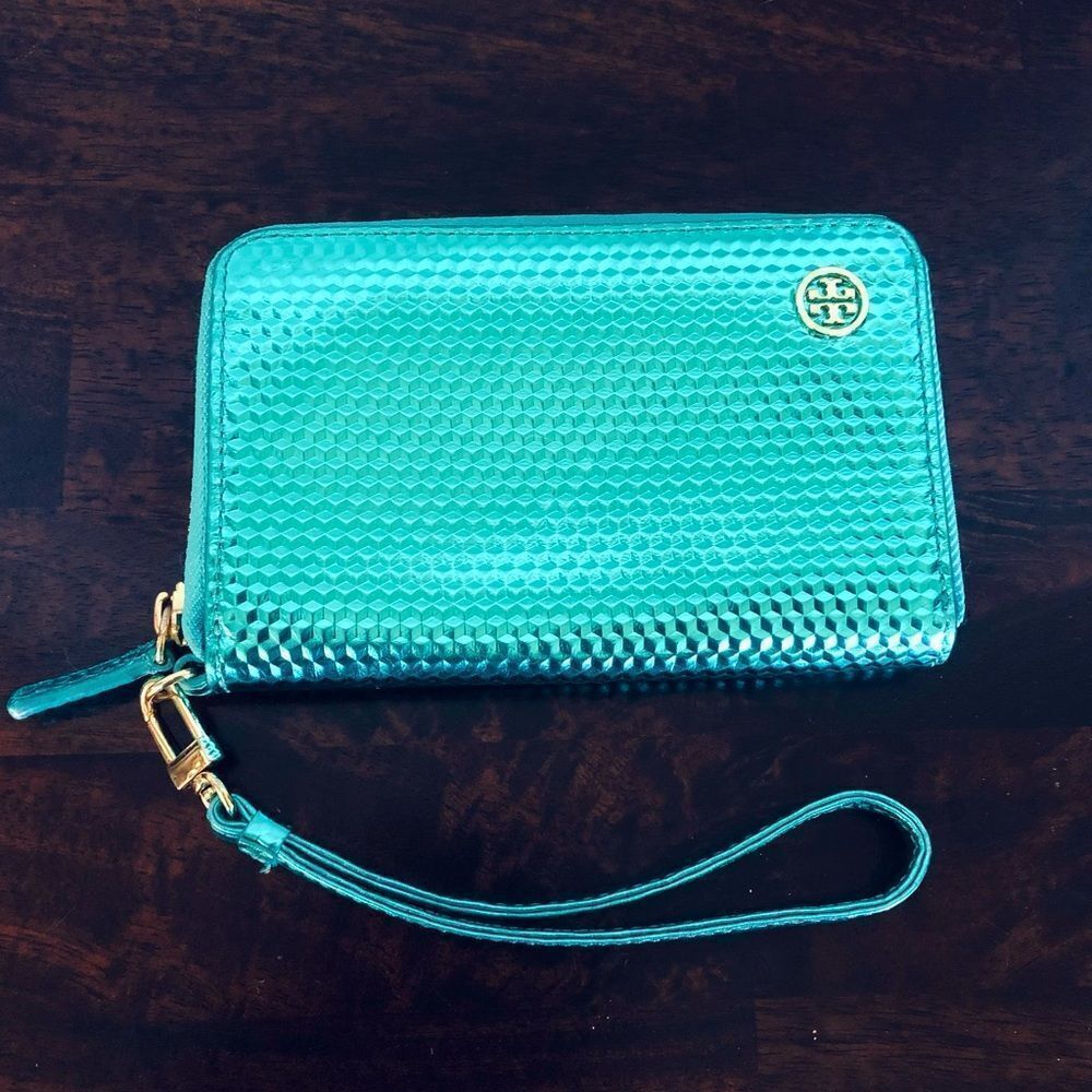 Tory Burch Metallic Blue Wristlet Wallet